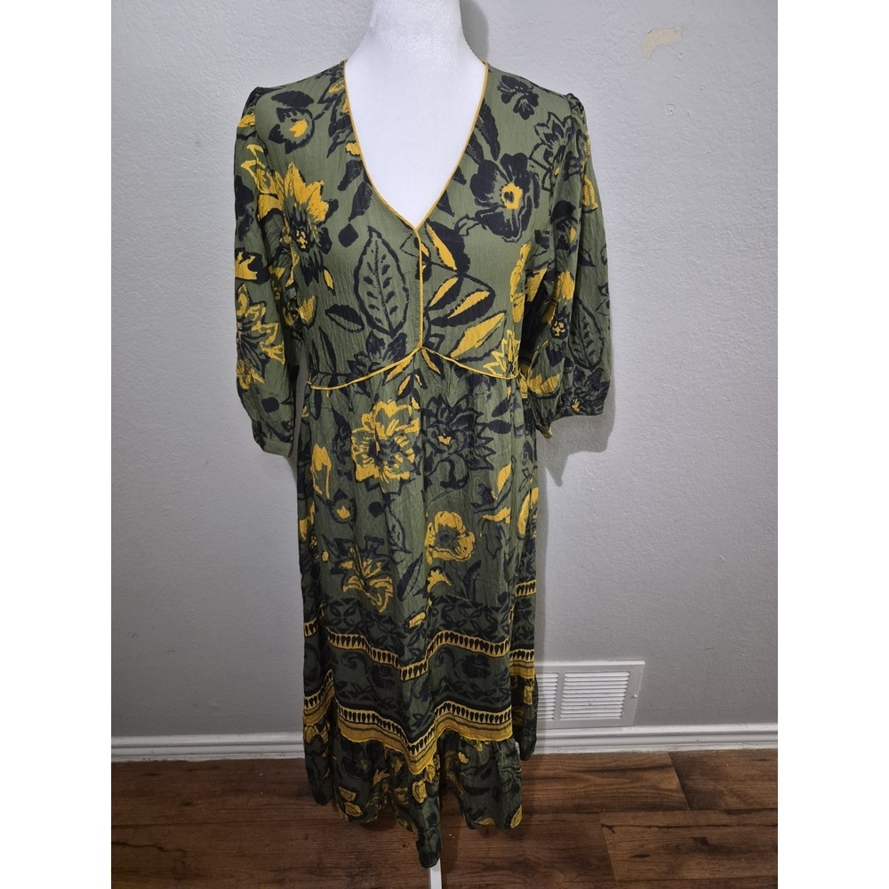 Figueroa & Flower Womens Blue Green Yellow Floral Maxi Dress Sz Med Boho Artsy